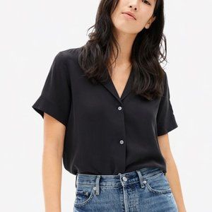 Everlane Silk Short Sleeve Notch Black Shirt